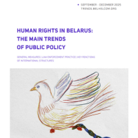 Cover of the ‘Human Rights in Belarus: Key Trends in Public Policy’ report with a child’s drawing of a bird